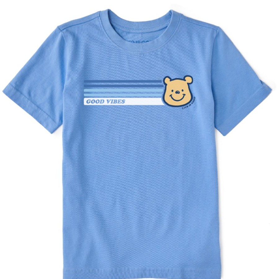 Kids Life is Good Graphic Tees | Kids Vintage Good Vibes Winnie Stripes Crusher Tee Cornflower Blue