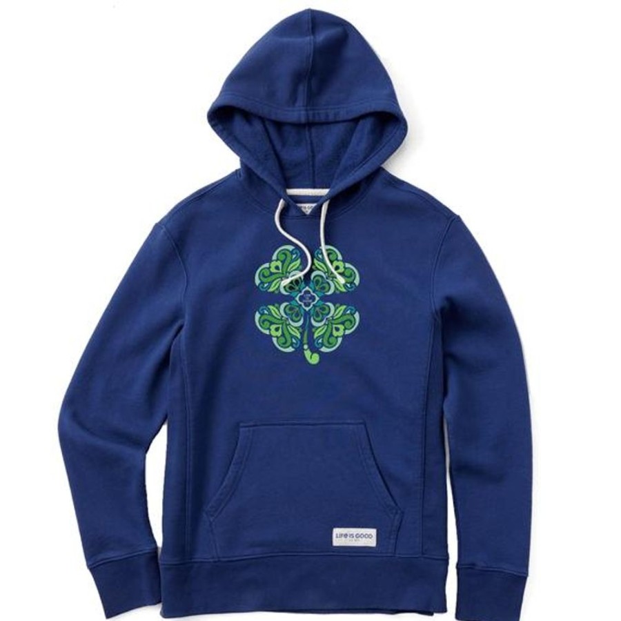 Women Life is Good Sweatshirts & Hoodies | Women'S 4 Leaf Clover Swirl Simply True Fleece Hoodie Darkest Blue