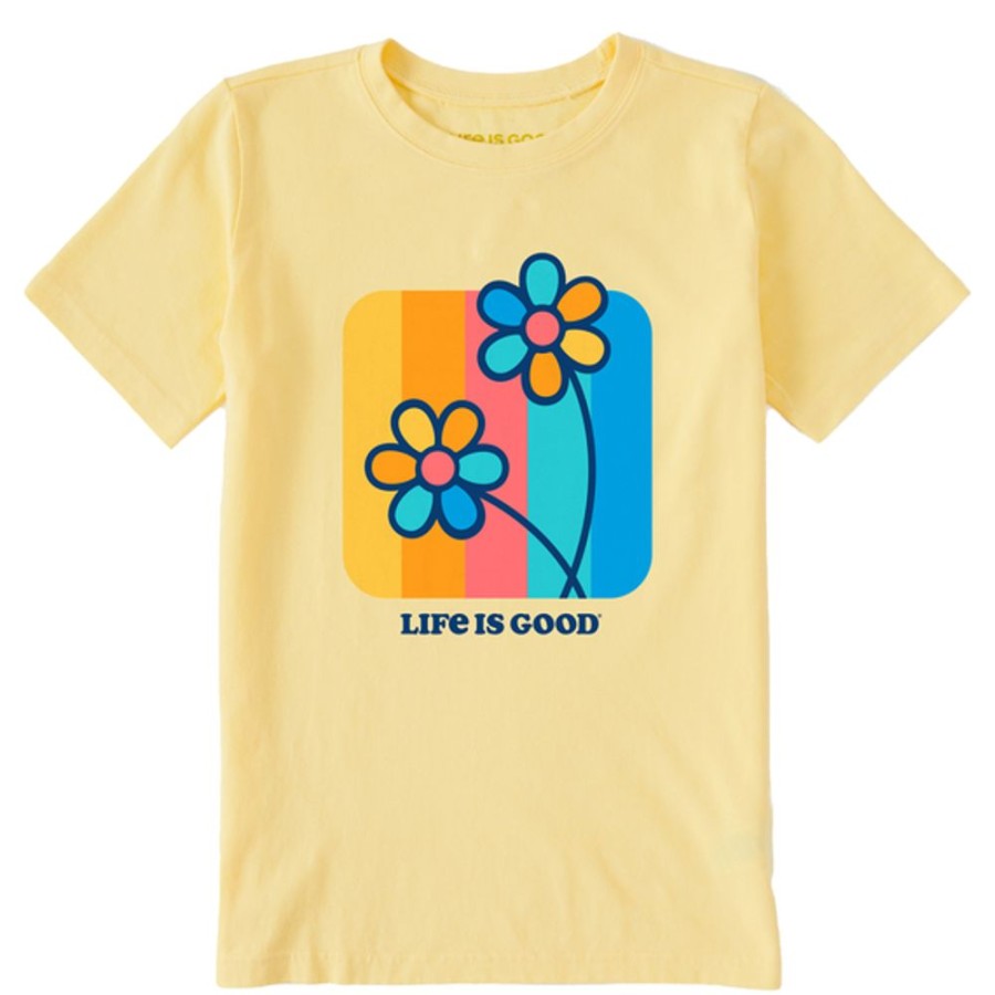 Kids Life is Good Graphic Tees | Kids Clean Stripey Flowers Crusher Tee Sandy Yellow