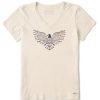 Women Life is Good Graphic Tees | Women'S Star Spangled Eagle Crusher Vee Putty White