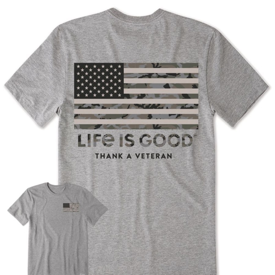 Men Life is Good Graphic Tees | Men'S Thank A Veteran Short Sleeve Tee Heather Gray