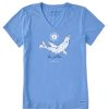 Women Life is Good Graphic Tees | Women'S Sunny Flower Sea Lion La Jolla Crusher-Lite Vee Cornflower Blue