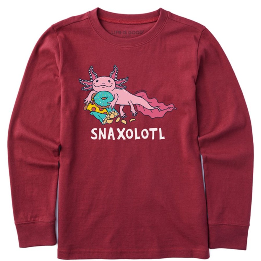 Kids Life is Good Graphic Tees | Kids Snaxolotl Long Sleeve Crusher Tee Cranberry Red