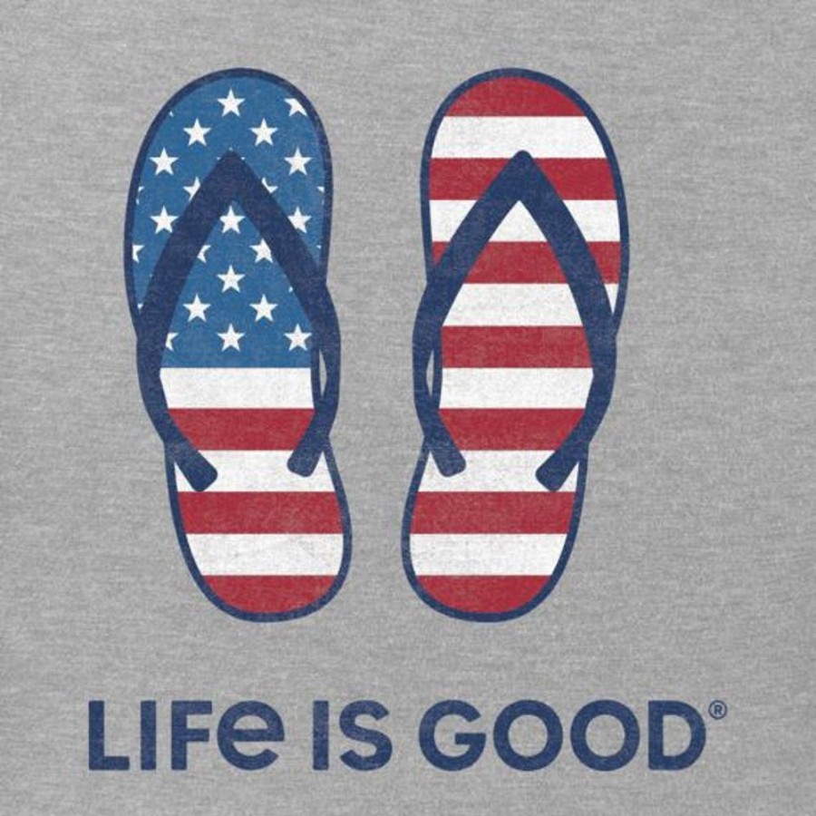 Women Life is Good Graphic Tees | Women'S Americana Flip Flops Crusher Vee Heather Gray