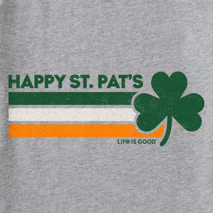 Women Life is Good Graphic Tees | Women'S Clean Stripey Happy St. Pats Clover Short Sleeve Vee Heather Gray