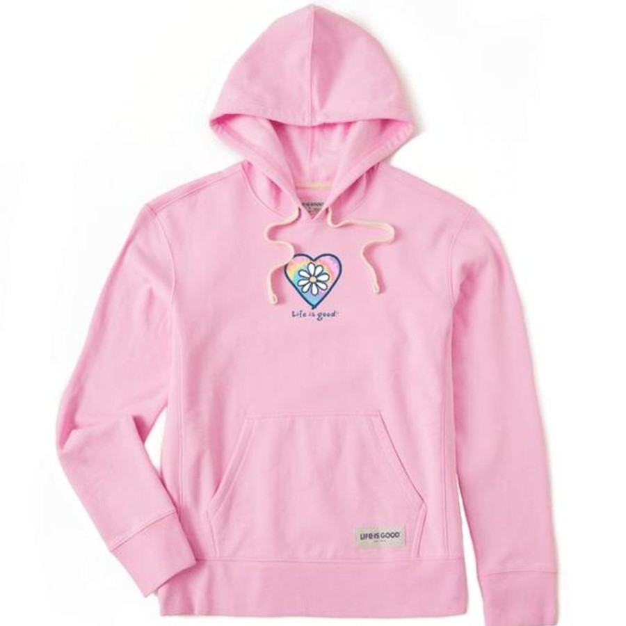 Women Life is Good Sweatshirts & Hoodies | Women'S Tie Dye Daisy Heart Simply True Fleece Hoodie Happy Pink