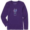 Women Life is Good Graphic Tees | Women'S Jar Bouquet Long Sleeve Crusher Vee Deep Purple