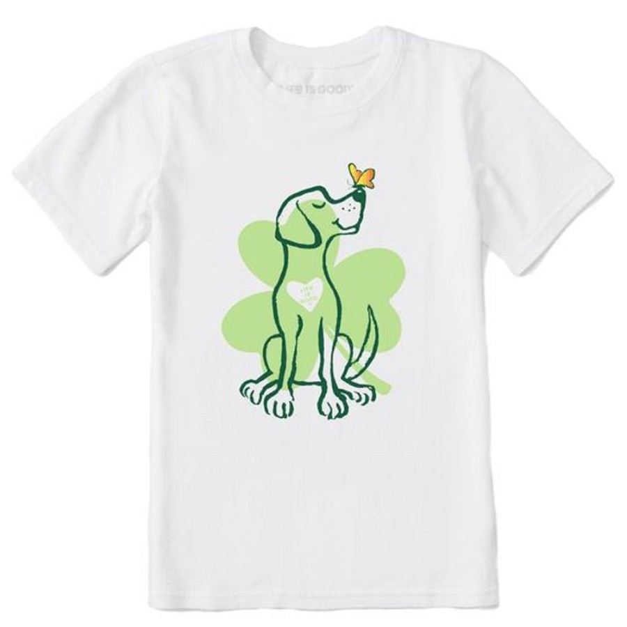 Kids Life is Good Graphic Tees | Kids Irish Spring Clover Dog Crusher Tee Cloud White