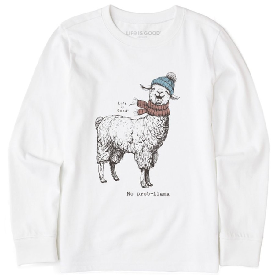 Kids Life is Good Graphic Tees | Kids Fineline No Prob-Llama Long Sleeve Crusher Tee Cloud White