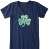 Women Life is Good Graphic Tees | Women'S Tie Dye Clover Crusher Vee Darkest Blue