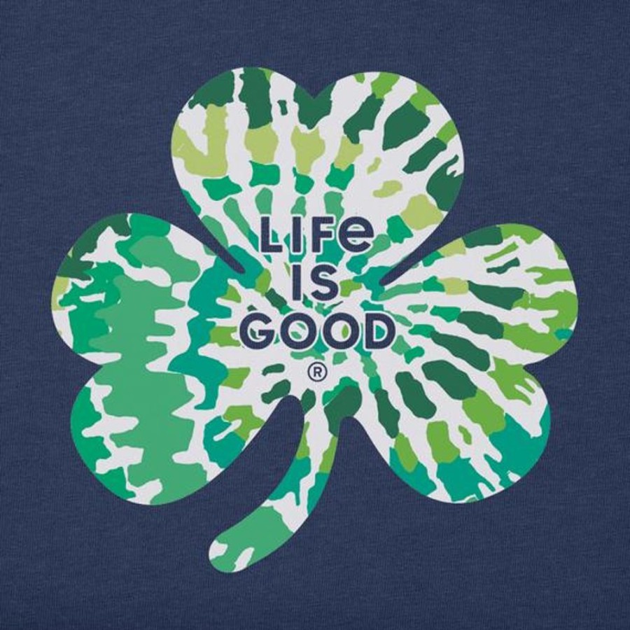 Women Life is Good Graphic Tees | Women'S Tie Dye Clover Crusher Vee Darkest Blue