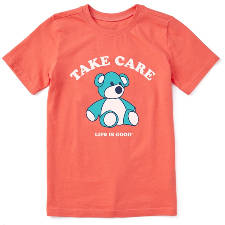 Kids Life is Good Graphic Tees | Kids Clean Take Care Teddybear Crusher Tee Mango Orange