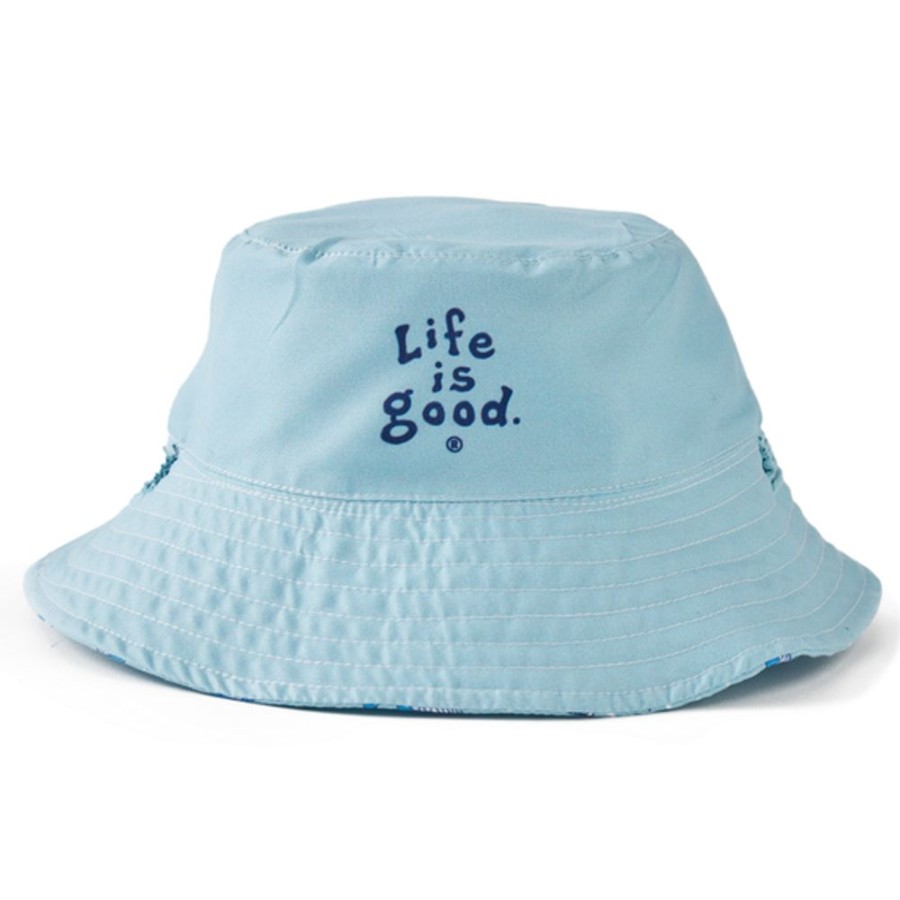 Kids Life is Good Hats | Toddler Whale Pattern Made In The Shade Bucket Hat Beach Blue