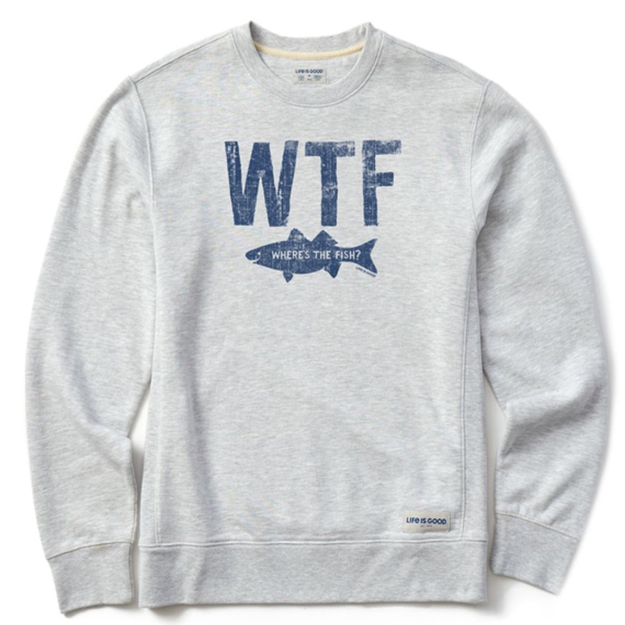 Men Life is Good Sweatshirts & Hoodies | Men'S Wtf Where'S The Fish Simply True Fleece Crew Light Heather Gray