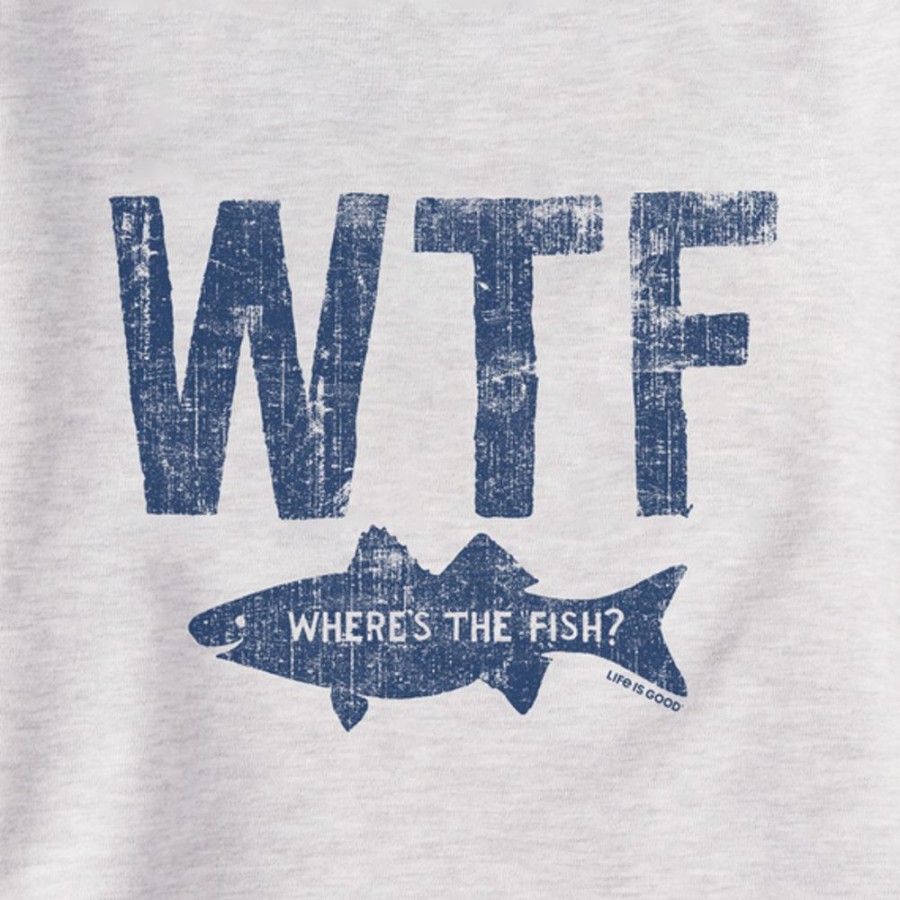 Men Life is Good Sweatshirts & Hoodies | Men'S Wtf Where'S The Fish Simply True Fleece Crew Light Heather Gray