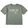 Women Life is Good Boxy Tees | Women'S Woodcut Giddy Up Boots Boxy Crusher Tee Moss Green