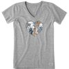 Women Life is Good Graphic Tees | Women'S Fineline Horses Heart Short Sleeve Vee Heather Gray