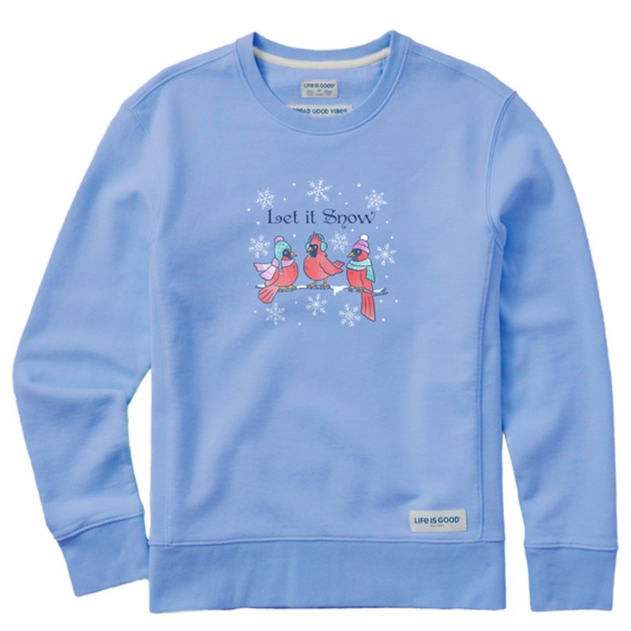 Women Life is Good Sweatshirts & Hoodies | Women'S Dusty Let It Snow Cardinals Simply True Fleece Crew Cornflower Blue