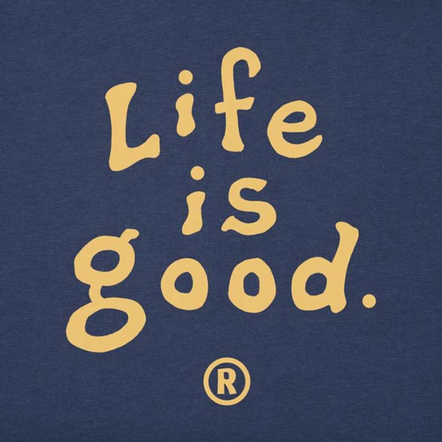 Women Life is Good Sweatshirts & Hoodies | Women'S Lig Vintage Wordmark Stacked Simply True Fleece Crew Darkest Blue