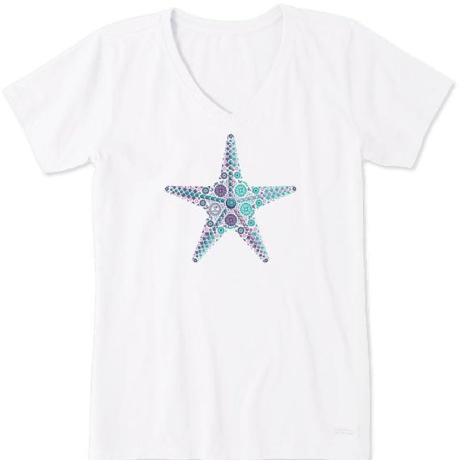 Women Life is Good Graphic Tees | Women'S Primal Starfish Crusher Vee Cloud White