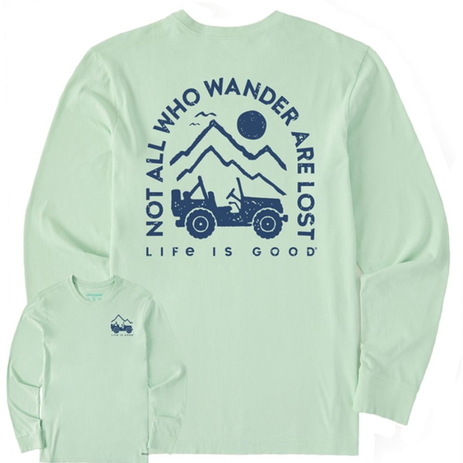 Men Life is Good Graphic Tees | Men'S Atv Wander Long Sleeve Crusher-Lite Tee Sage Green