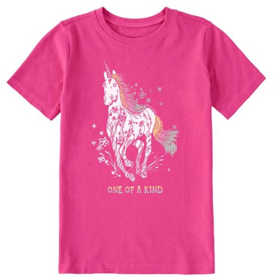 Kids Life is Good Graphic Tees | Kids Unique Unicorn Crusher Tee Raspberry Pink