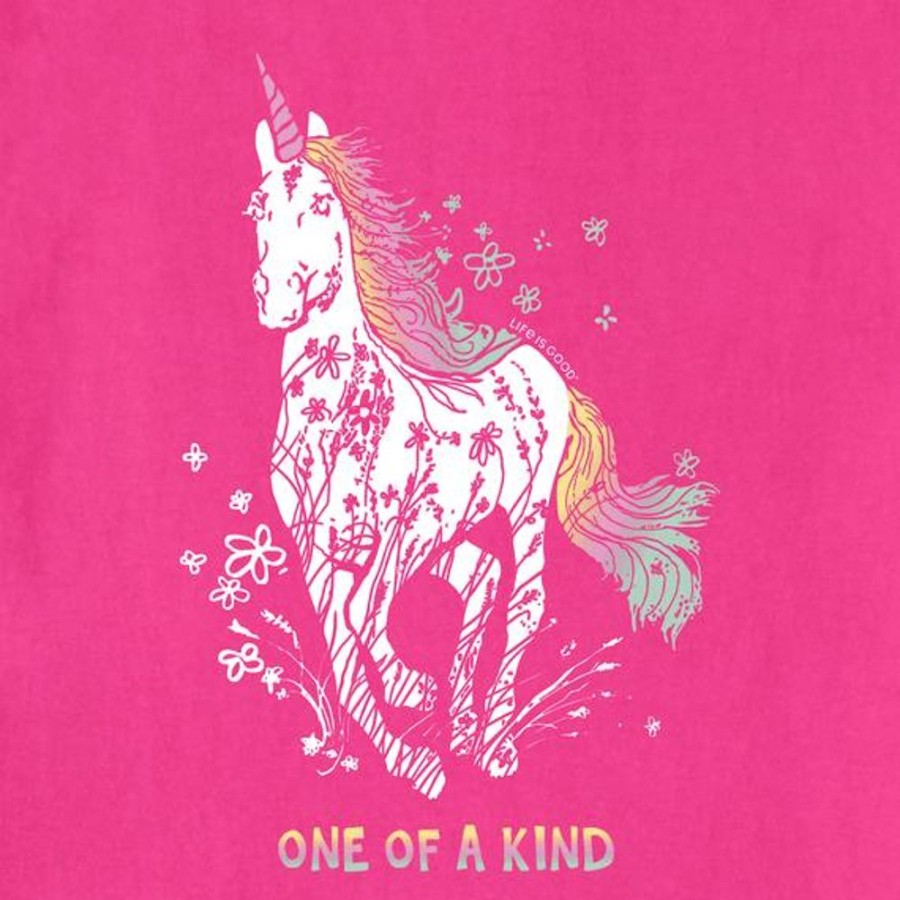 Kids Life is Good Graphic Tees | Kids Unique Unicorn Crusher Tee Raspberry Pink