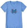 Women Life is Good Graphic Tees | Women'S Dreamy Butterfly Take It Slow Short Sleeve Vee Cornflower Blue