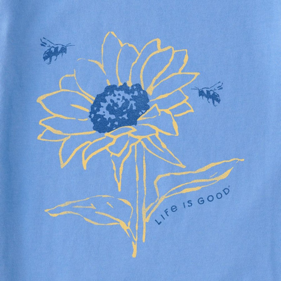 Women Life is Good Graphic Tees | Women'S Sunflower Bees Long Sleeve Crusher Tee Cornflower Blue