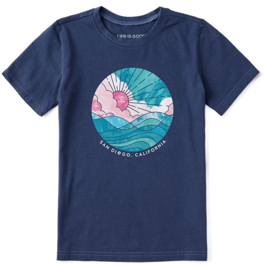 Kids Life is Good Graphic Tees | Kids Watercolor Sun & Waves San Diego Crusher Tee Darkest Blue