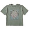 Women Life is Good Graphic Tees | Women'S Here Comes The Sun Hippie Boxy Crusher Tee Moss Green