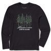 Men Life is Good Graphic Tees | Men'S Snowy Owl Tall Pines Long Sleeve Crusher Tee Jet Black