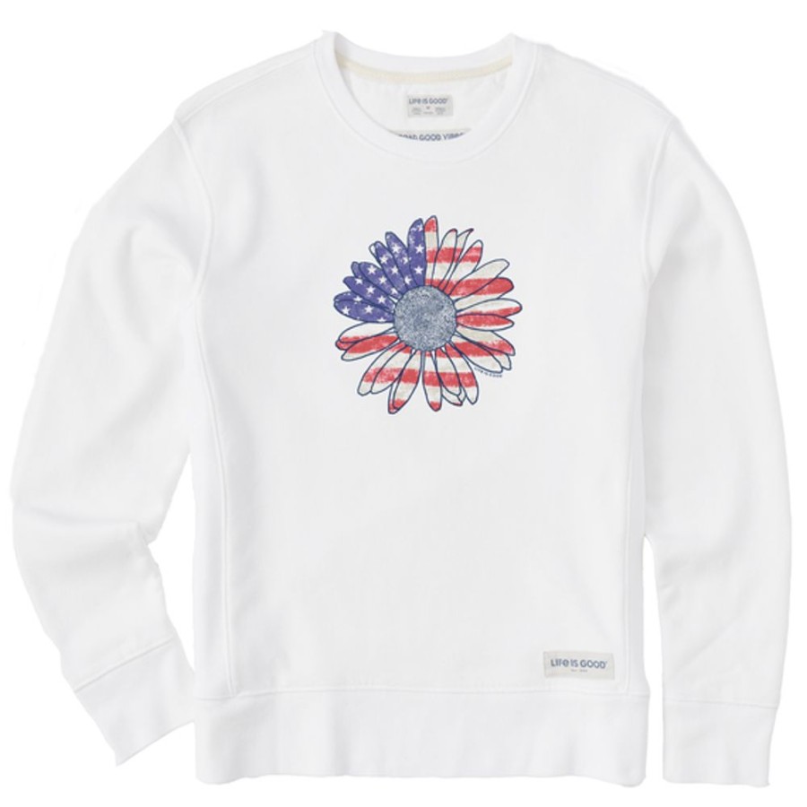 Women Life is Good Sweatshirts & Hoodies | Women'S America The Beautiful Daisy Simply True Fleece Crew Cloud White