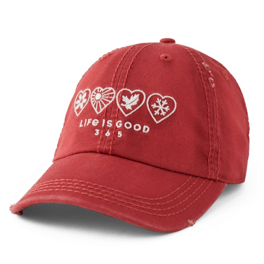 Women Life is Good Hats | 365 Hearts Sunwashed Chill Cap Faded Red