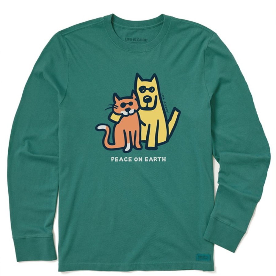 Kids Life is Good Graphic Tees | Kids Vintage Rocket & Al Peace On Earth Long Sleeve Crusher Tee Spruce Green