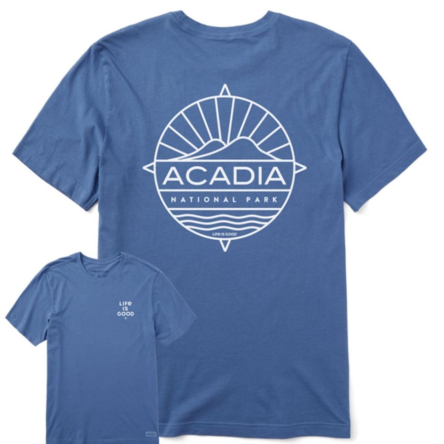 Men Life is Good Graphic Tees | Men'S Acadia Compass Short Sleeve Tee Vintage Blue