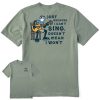 Men Life is Good Graphic Tees | Men'S Jake Can'T Sing Guitar Crusher Tee Moss Green