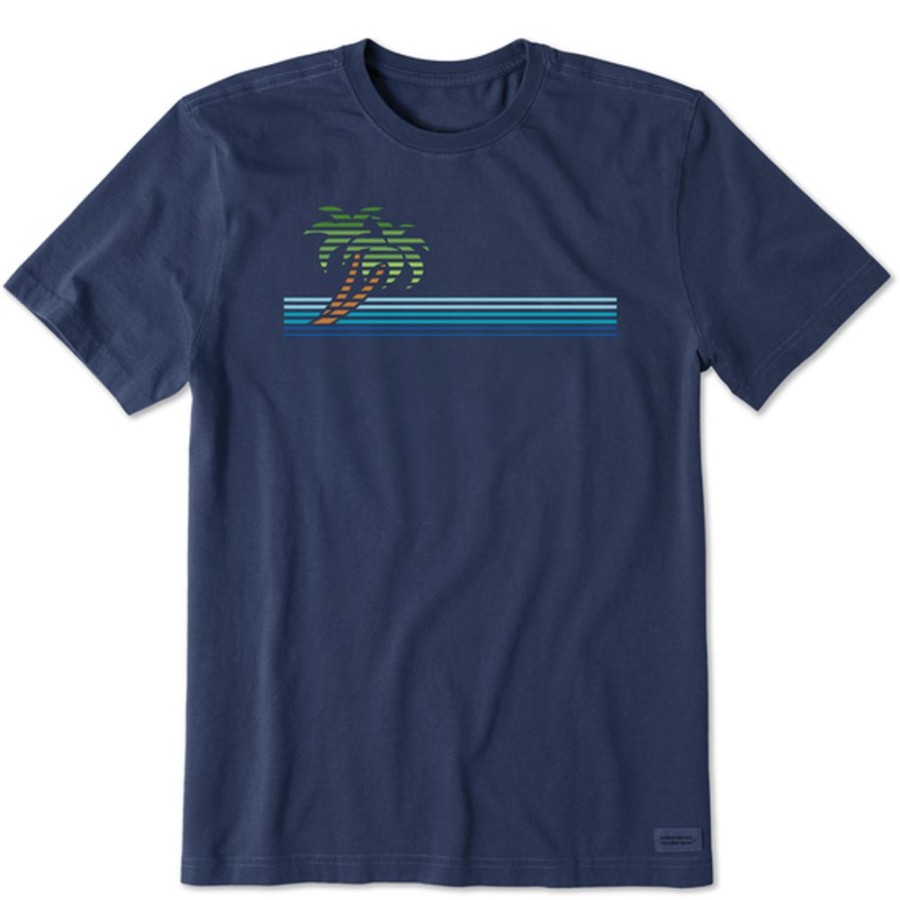 Men Life is Good Graphic Tees | Men'S Linear Palms Short Sleeve Tee Darkest Blue