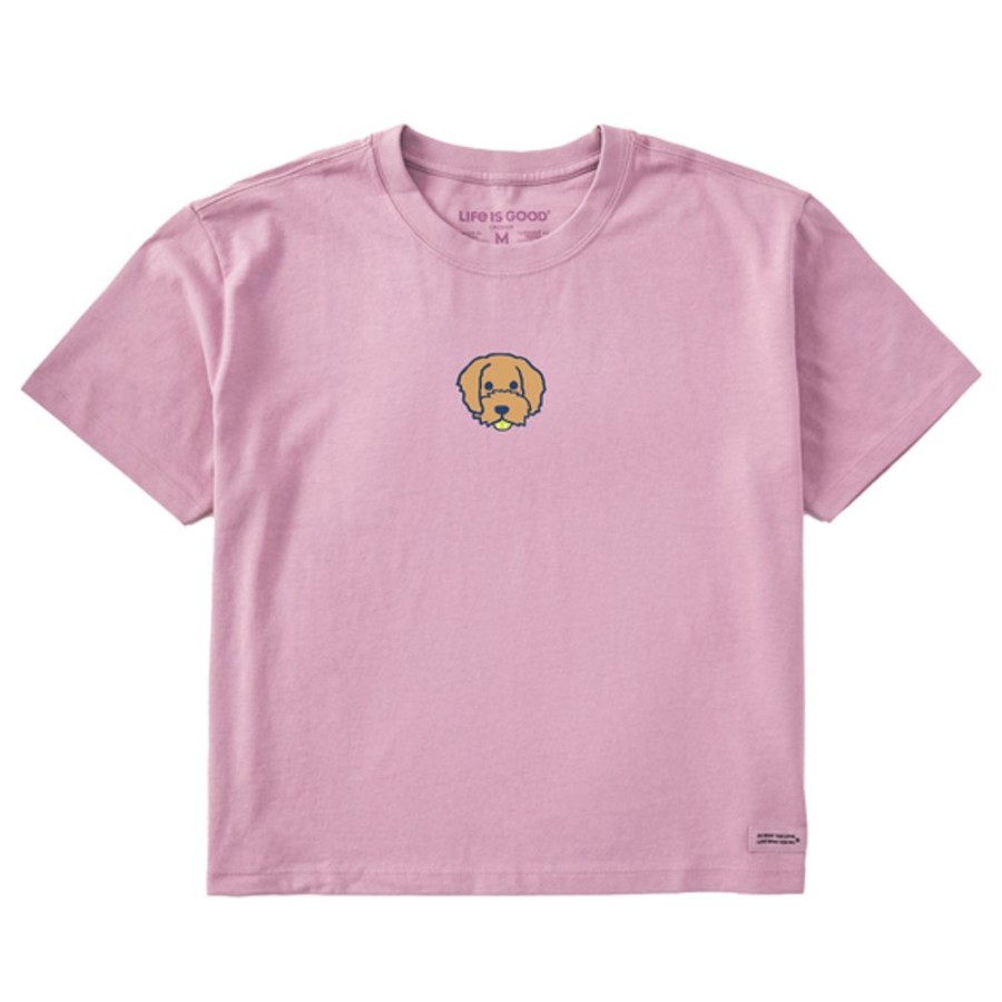 Women Life is Good Boxy Tees | Women'S Clean Mini Golden Doodle Boxy Crusher Tee Violet Purple