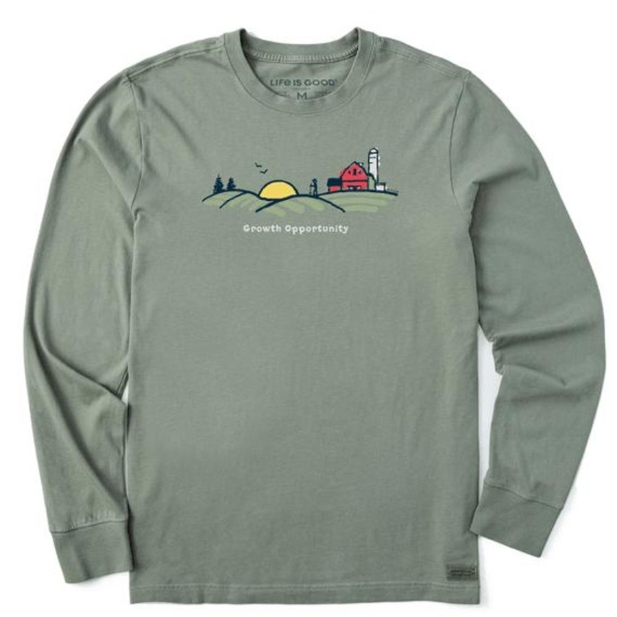 Men Life is Good Graphic Tees | Men'S Growth Opportunity Long Sleeve Crusher Tee Moss Green