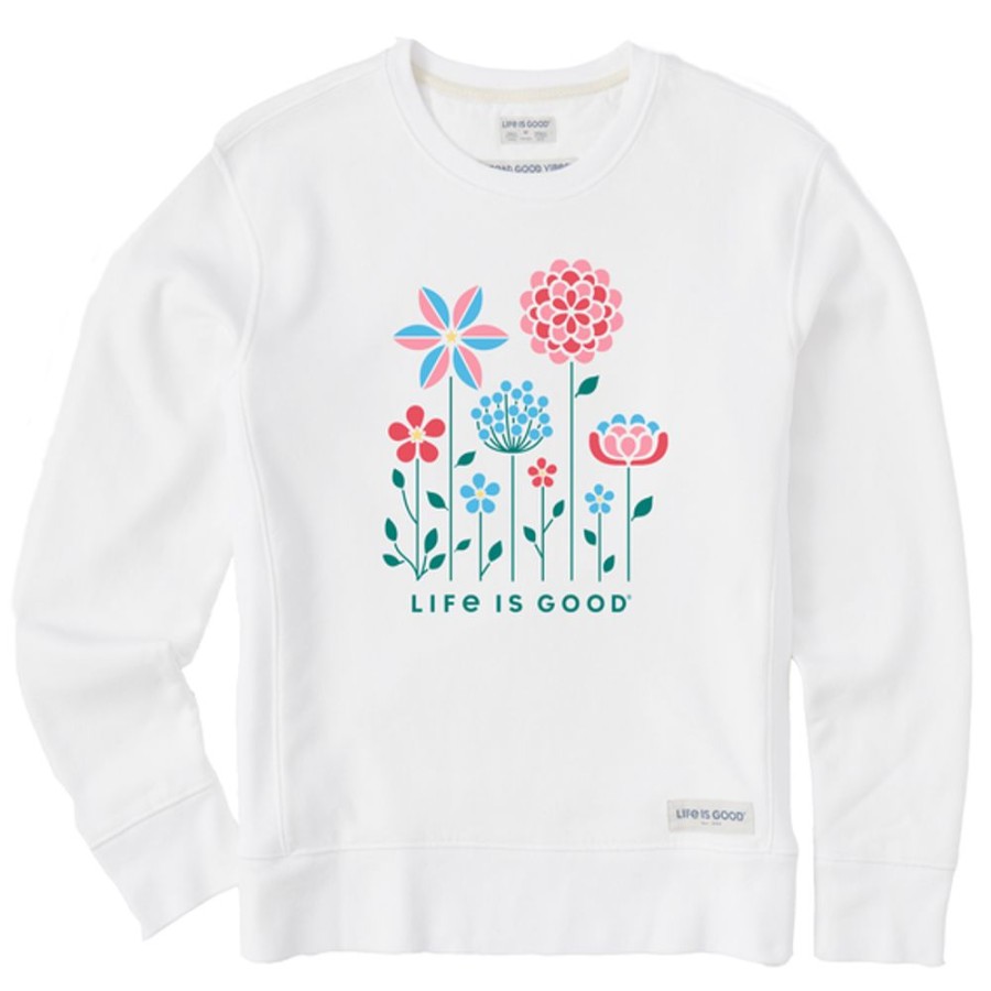 Women Life is Good Sweatshirts & Hoodies | Women'S Americana Linear Flowers Simply True Fleece Crew Cloud White