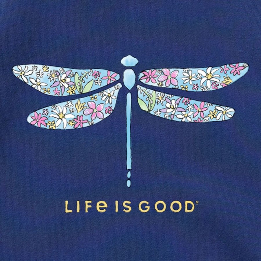 Women Life is Good Sweatshirts & Hoodies | Women'S Wildflower Dragonfly Watercolor Simply True Fleece Crew Darkest Blue