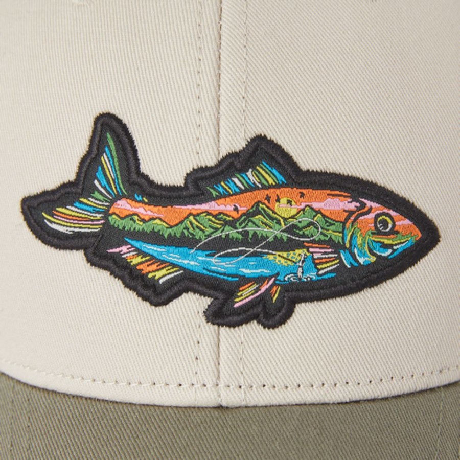 Men Life is Good Hats | Fish Mountain Scene Hard Mesh Back Cap Bone