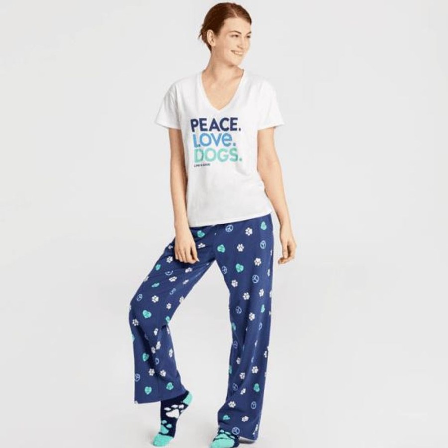 Women Life is Good Sleepwear | Women'S Peace, Love, Dogs Snuggle Up Sleep Pant Darkest Blue