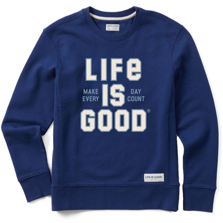 Women Life is Good Sweatshirts & Hoodies | Women'S Branded Athletic Stacked Medc Simply True Fleece Crew Darkest Blue