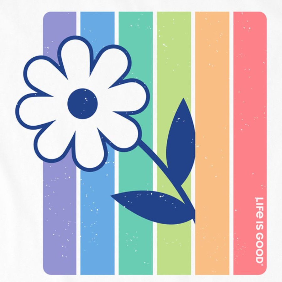 Kids Life is Good Graphic Tees | Kids Clean Stripey Peeking Daisy Crusher Tee Cloud White