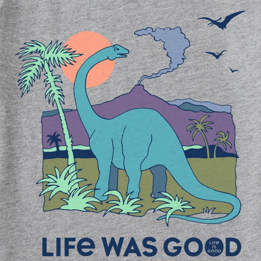 Kids Life is Good Graphic Tees | Kids Clean Dinosaur Life Was Good Long Sleeve Crusher Tee Heather Gray