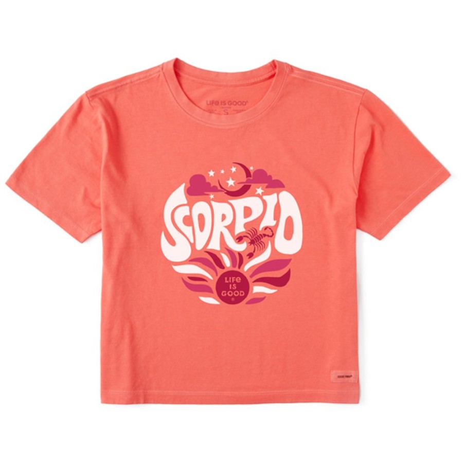 Women Life is Good Boxy Tees | Women'S Scorpio Zodiac Vibes Boxy Crusher Tee Mango Orange