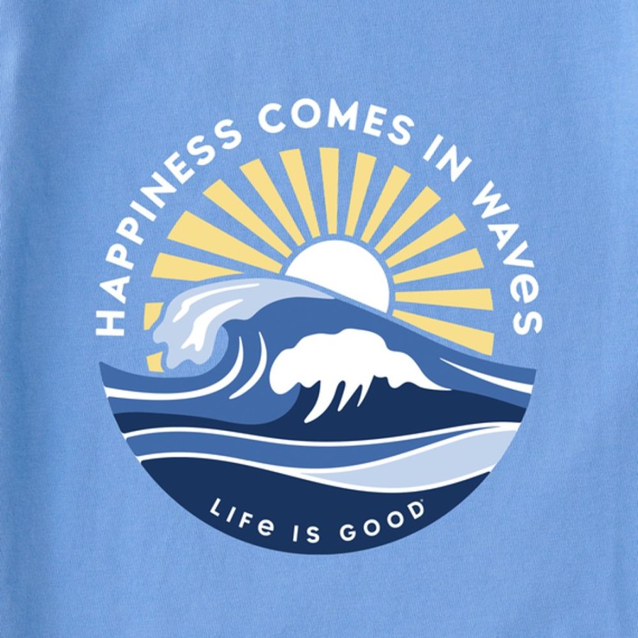 Women Life is Good Graphic Tees | Women'S Happy Waves Long Sleeve Crusher Tee Cornflower Blue