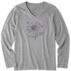 Women Life is Good Graphic Tees | Women'S Tie Dye Sunflower Bees Long Sleeve Crusher Vee Heather Gray